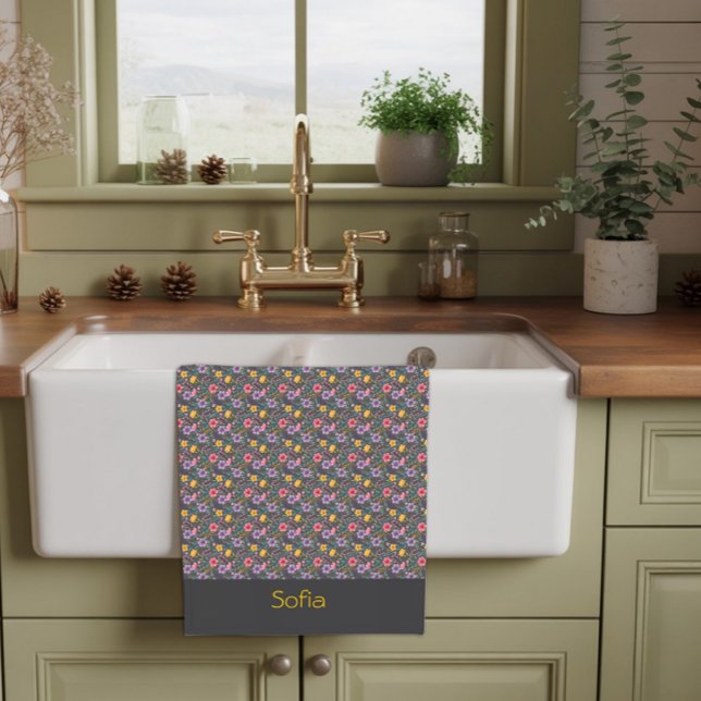 Grey simple wildflower pattern name kitchen towel (Creator Uploaded)