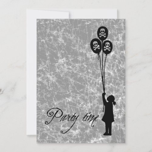 Grey _ Skull  Crossbones Party Time Balloon Girl Invitation