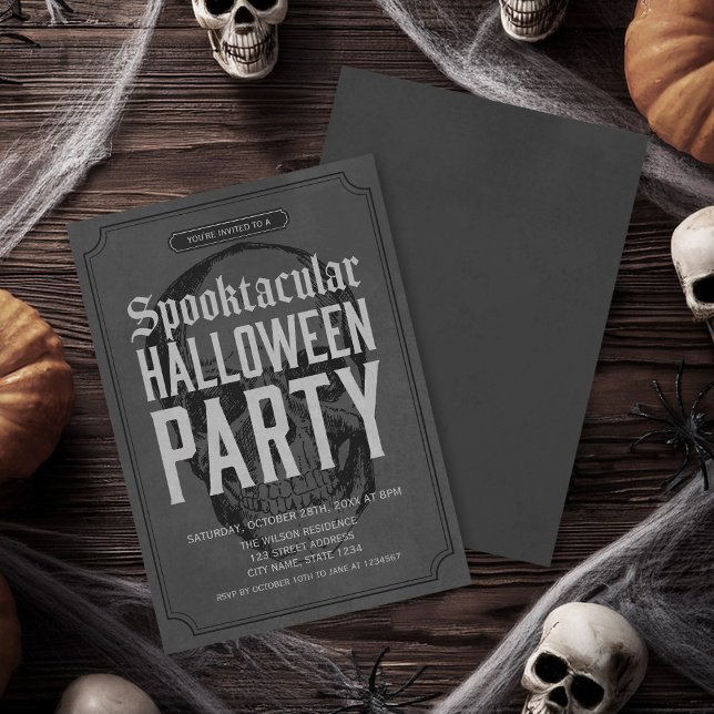 Grey Skull Spooktacular Halloween Party Invitation (Creator Uploaded)
