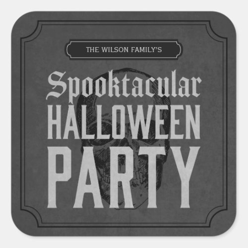 Grey Skull Spooktacular Halloween Party Square Sticker