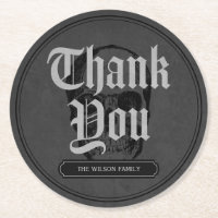 Grey Skull Spooktacular Halloween Thank You Round Paper Coaster