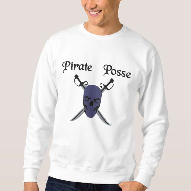 Grey Skull & Swords Pirate Customizable Design Embroidered Sweatshirt (Front)