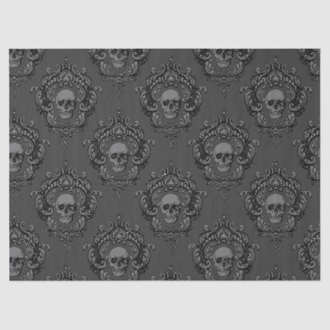Grey Skulls in Frames on Grey Decoupage Tissue Paper (Front)