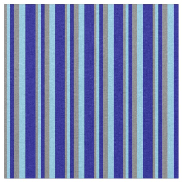 Grey, Sky Blue, and Dark Blue Striped Pattern Fabric (Close Up)