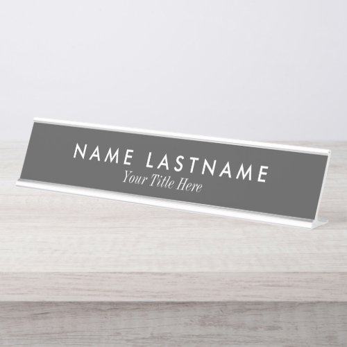 Grey Sleek Simple Custom Desk Nameplate