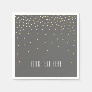 Grey & Small Gold Foil Confetti Wedding Napkins