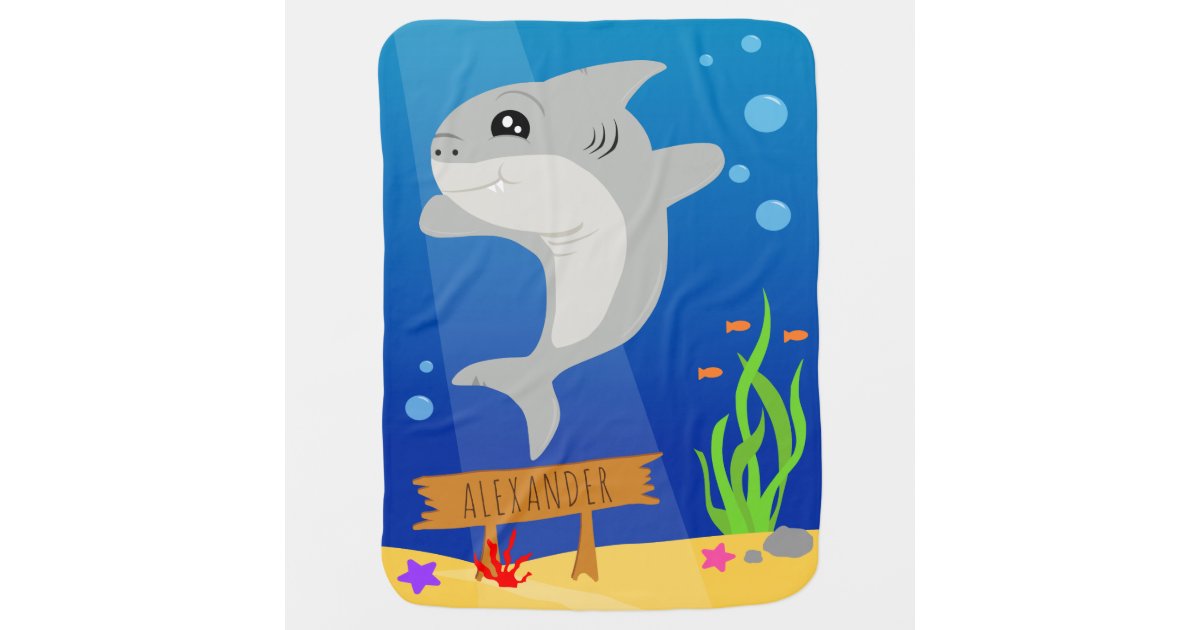Grey Smiling Shark Colorful Underwater Cartoon Baby Blanket Zazzle Com