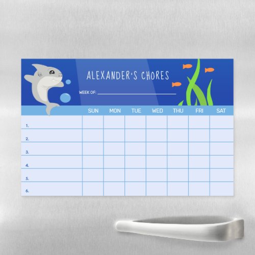 Grey Smiling Shark Kids Ocean Scene Chores Chart Magnetic Dry Erase Sheet