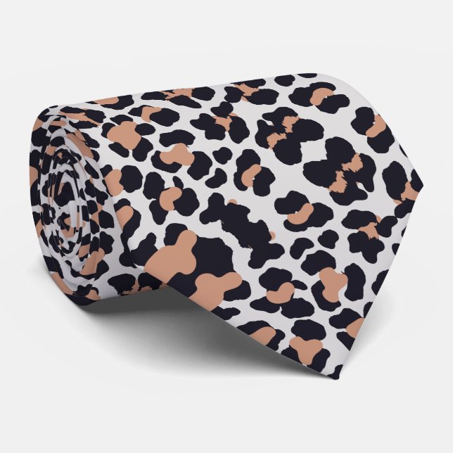 Grey  Snow Leopard  Print Pattern Neck Tie (Rolled)