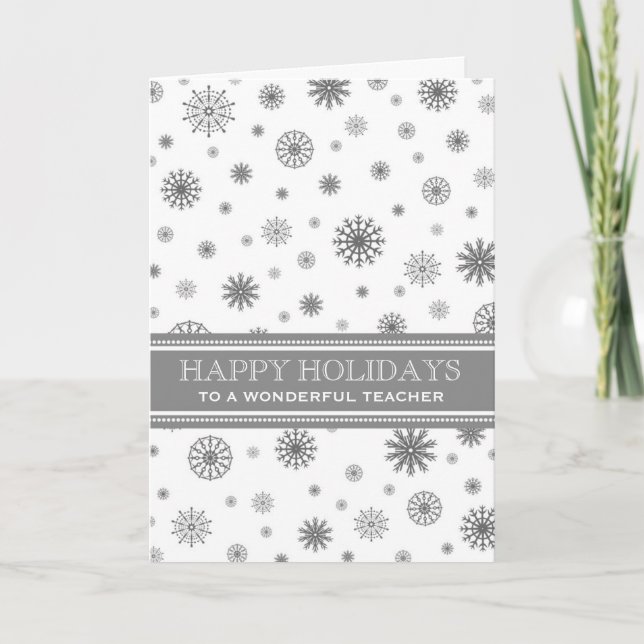Grey Snow Teacher Happy Holidays Christmas Card (Front)