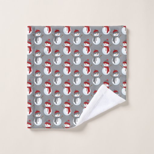Grey Snowman Burgundy Christmas Bath Towel Set | Zazzle