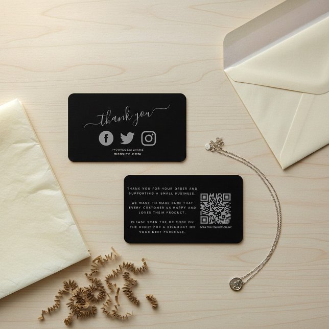 Grey social icons QR code thank you discount Enclosure Card (Grey social icons QR code thank you discount Enclosure Card.)