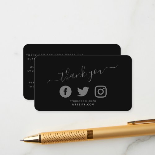 Grey social icons QR code thank you discount Enclosure Card
