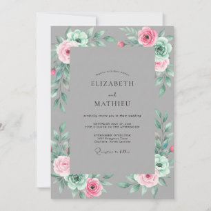 Grey Soft Watercolor Floral Wedding Invitation