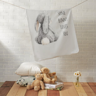 Grey Some Bunny Loves You Baby Blanket