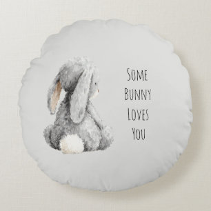 Grey Some Bunny Loves You Round Pillow