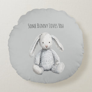Grey Some Bunny Loves You Round Pillow