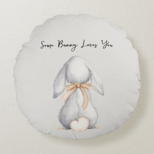 Grey Some Bunny Loves You Round Pillow