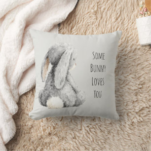 Grey Some Bunny Loves You Throw Pillow