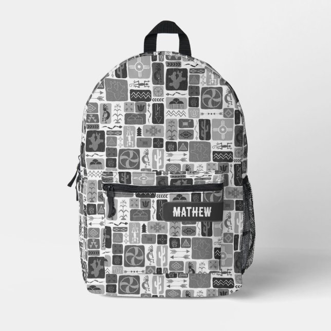 Grey Southwest Printed Backpack (Front)