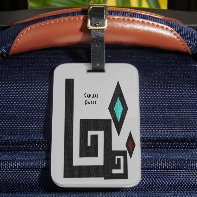 Grey Southwestern Style Geometric Luggage Tag (Front Insitu 2)