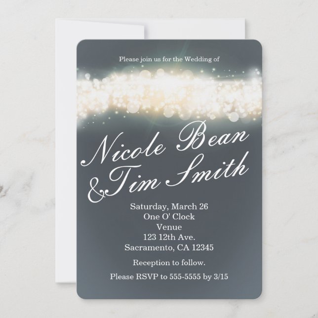 Grey Sparkle Light Blast Wedding Invitations (Front)