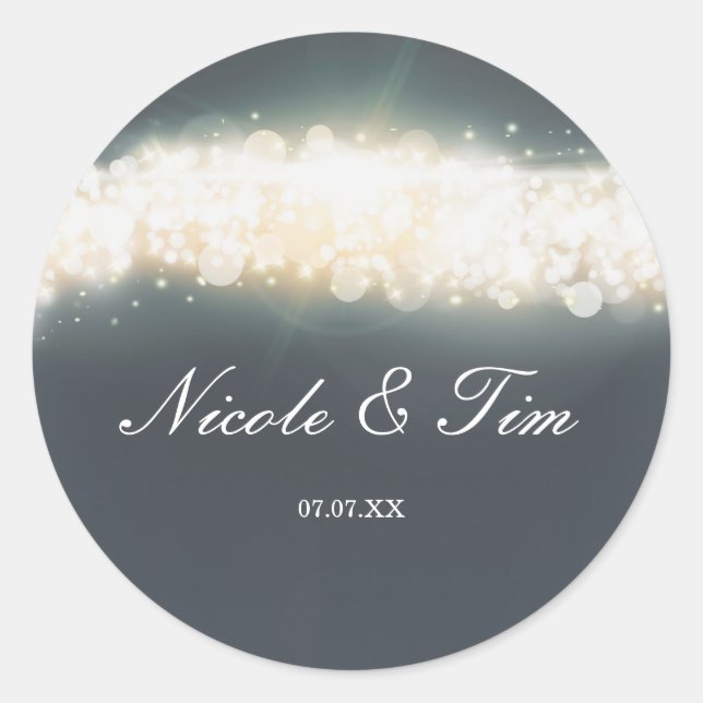 Grey Sparkle Lights Blast Wedding Favor Stickers (Front)