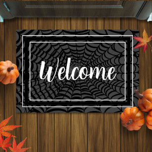 Grey Spiderweb Spooky Halloween Welcome Doormat