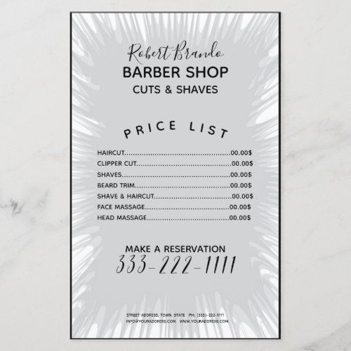 Grey Splash Background Barber Price List Flyer