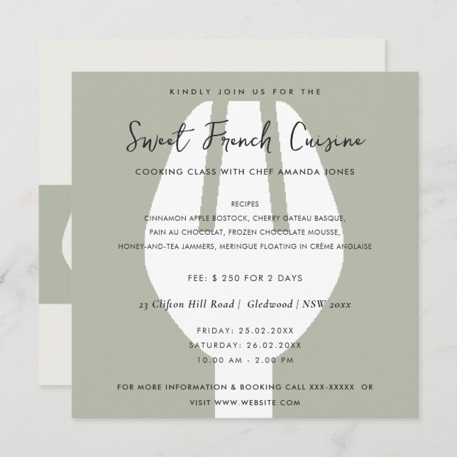 GREY SPOON FORK COOKING CLASS INVITE TEMPLATE (Front/Back)