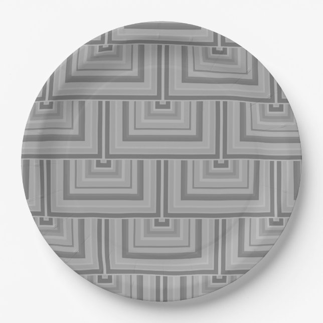 Grey square scales paper plates (Front)