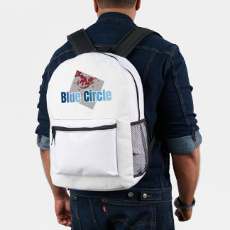 Grey Square with Red Stain and Blue Circle Text Printed Backpack