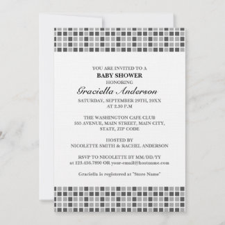 Grey Squares Pattern Baby Shower Invitation