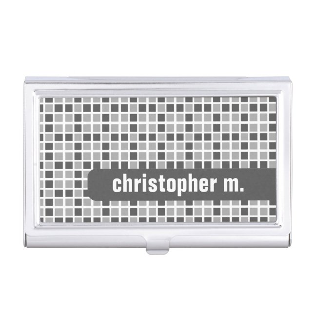 Grey Squares Pattern Case For Business Cards (Front)