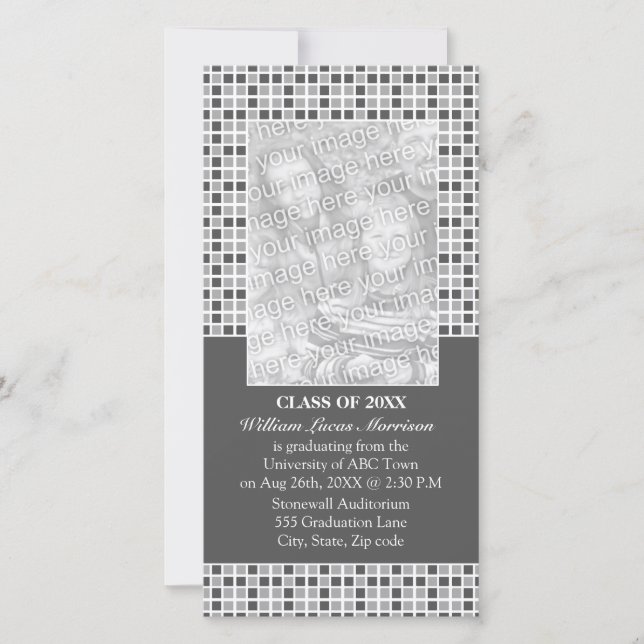 Grey Squares Pattern Graduation Announcement (Front)
