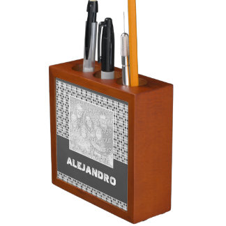 Grey Squares Pattern Photo Desk Organizer