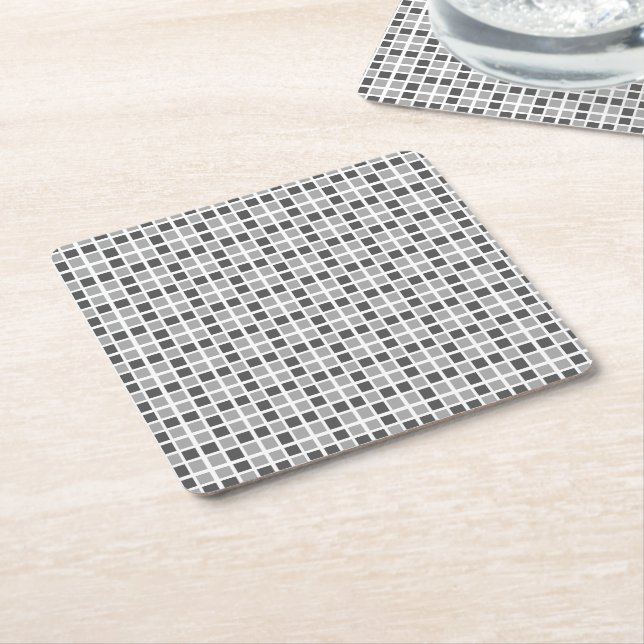 Grey Squares Pattern Square Paper Coaster (Angled)