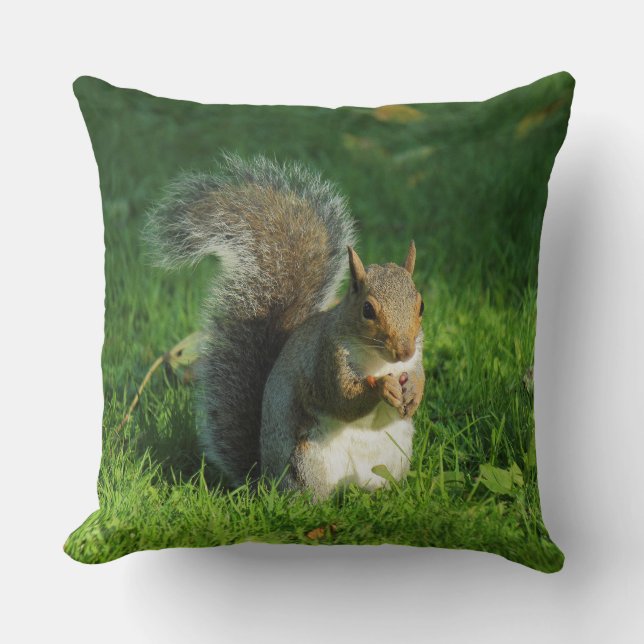 Grey Squirrel, Bute Park, Cardiff Throw Pillow (Front)