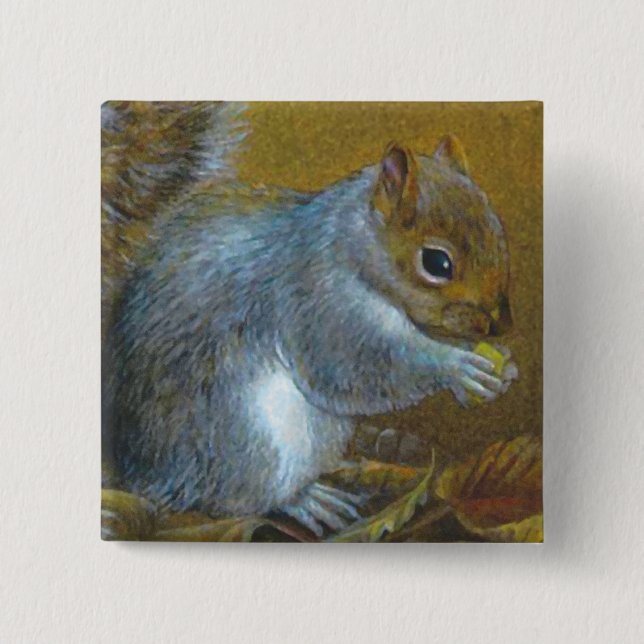 Grey squirrel fine art painting button/badge button (Front)