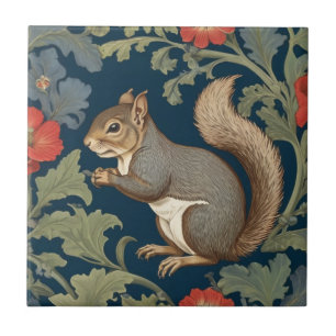 Grey Squirrel William Morris style Left Facing Ceramic Tile