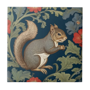 Grey Squirrel William Morris style Right Facing Ceramic Tile