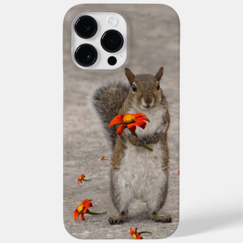 Grey squirrel with red flower Case_Mate iPhone 14 pro max case