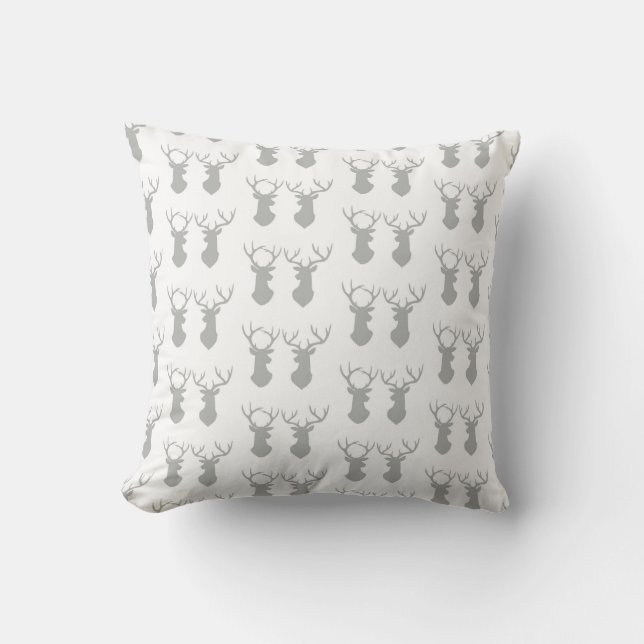 Grey stag head patterned throw pillow (Front)
