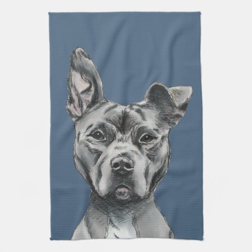 Grey Stalky Pit Bull Dog Drawing Kitchen Towel