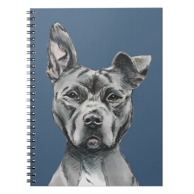 Grey Stalky Pit Bull Dog Drawing Notebook (Front)