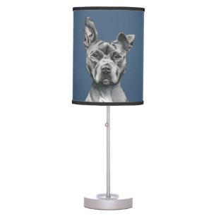 Grey Stalky Pit Bull Terrier Dog Sketch Drawing Table Lamp