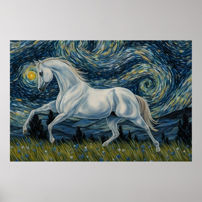 Grey Stallion in The Starry Night Poster (Front)
