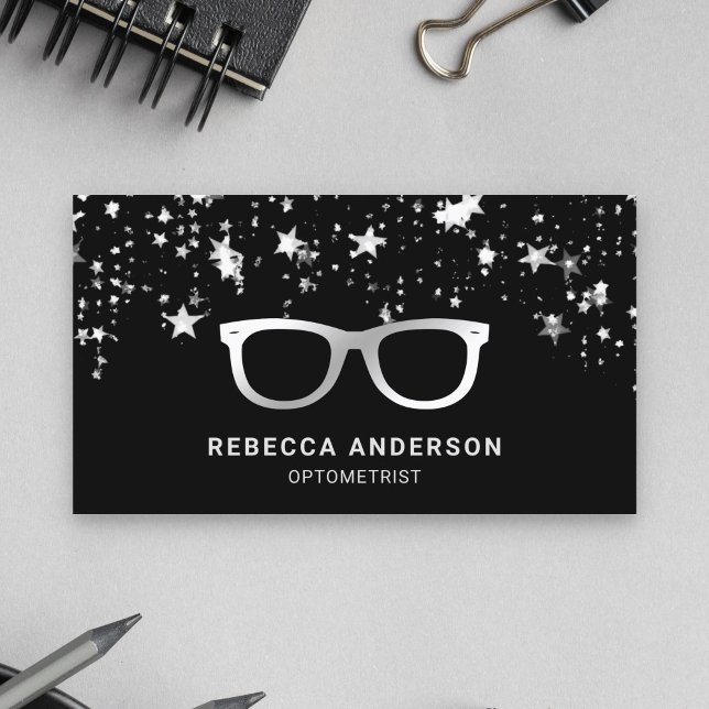 Grey Star Confetti Black Grey Eye Glasses Optician Business Card (Creator Uploaded)