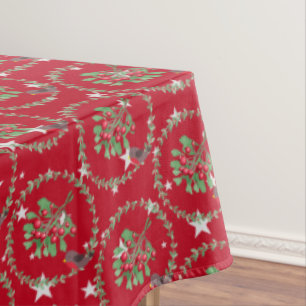 Grey Star Red Robin Wreath Christmas Tablecloth