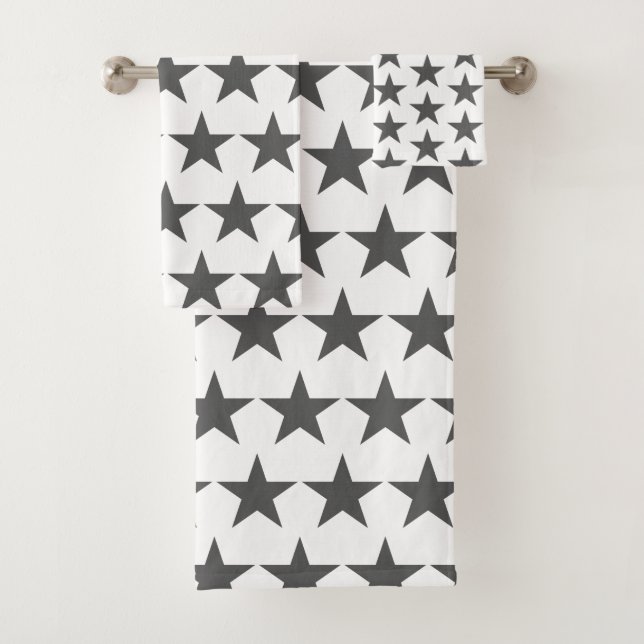 Grey Star Stars Pattern Bath Towels Set (Insitu)